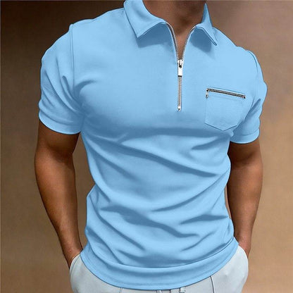 Buycenter Summer Men's Solid Color Lapel T-shirt - Pocket Short Sleeve - Buy Center