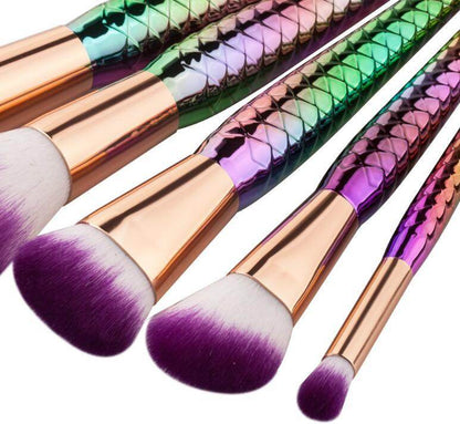 5-Piece Mermaid Makeup Brushes Set - Trendy Fish Design for Beauty Lovers - Buy Center