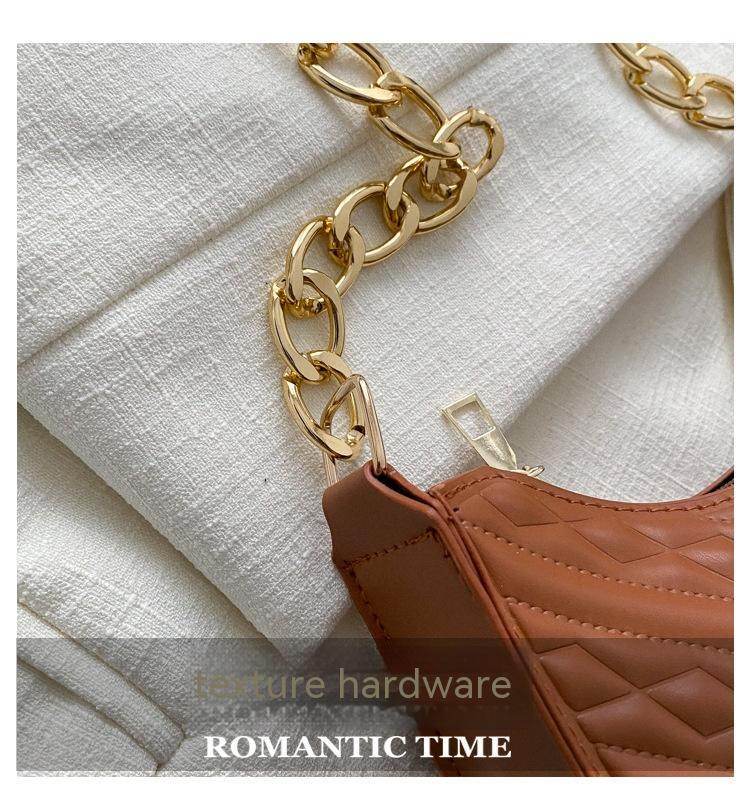 Buycenter Pleated Chain Baguette Shoulder Bag - Stylish PU Evening Accessory - Buy Center