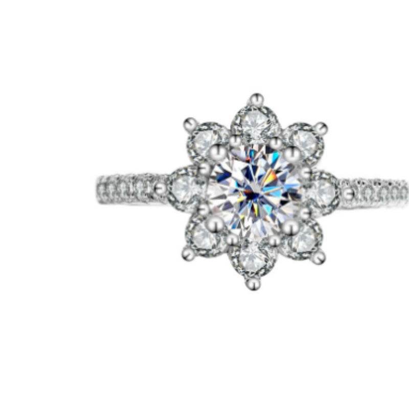 Buycenter 925 Sterling Silver Moissanite Flower Ring for Women - Elegant Design - Buy Center