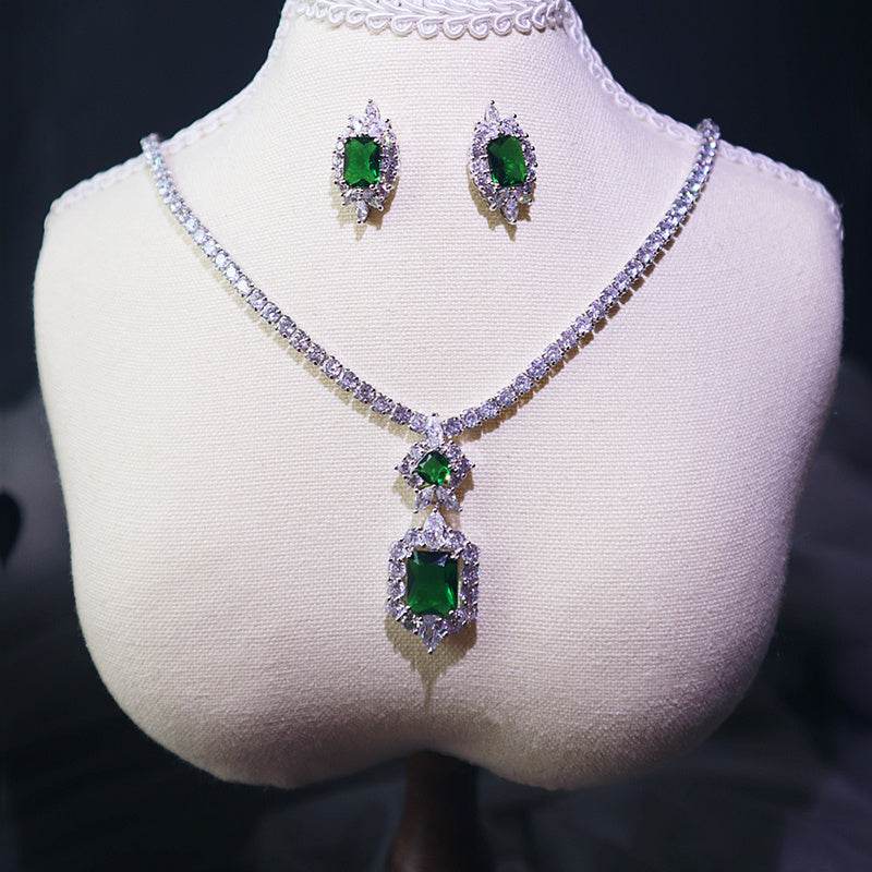 Elegant Dark Green Pendant Necklace & Earrings Set - Fine Jewelry 2025 - Buy Center