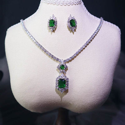 Elegant Dark Green Pendant Necklace & Earrings Set - Fine Jewelry 2025 - Buy Center