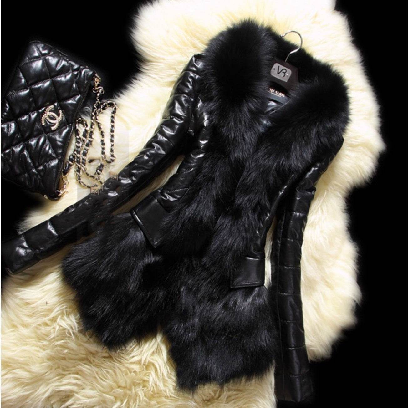 Buycenter Faux Fur Collar Leather Jacket - Stylish Black PU Coat for All Sizes - Buy Center