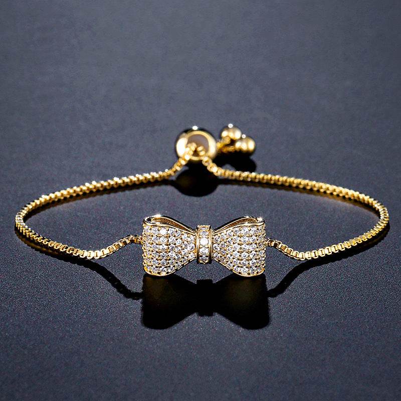 Exquisite Women's Bow Bracelet - 18K Gold Plated & Zircon Elegant Design - Buy Center