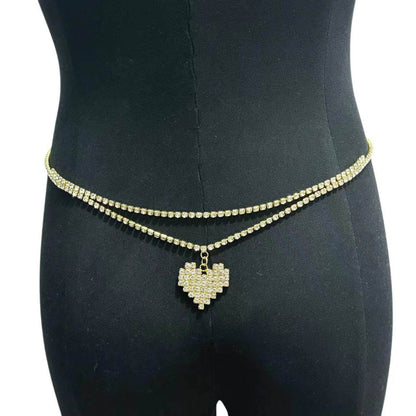 Personalized Double Layer Heart Pendant Waist Chain - Silver/Gold Options - Buy Center