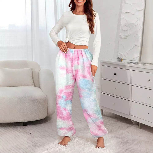Buycenter Women's Fleece Tie-Dye Pants - Double-Sided Comfort - Buy Center