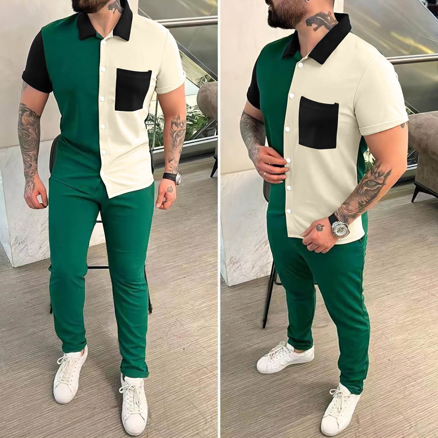 Buycenter Trendy Casual Sports Suit - Short-Sleeved Shirt & Trousers Set - Buy Center