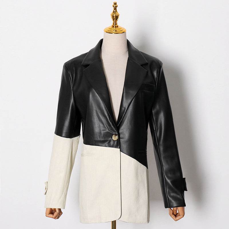 Buycenter Ladies PU Leather Suit Jacket - Stylish Loose Stitching Design - Buy Center