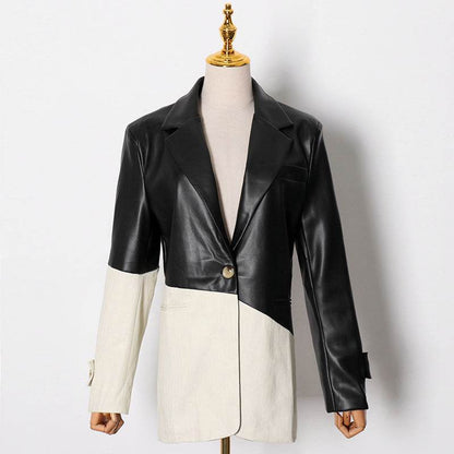 Buycenter Ladies PU Leather Suit Jacket - Stylish Loose Stitching Design - Buy Center
