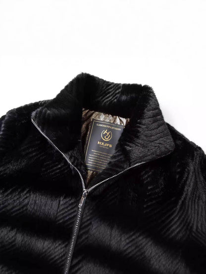 Haining Fur Men's Luxury Winter Blazer - Stylish Stand Collar & Zipper - Buy Center