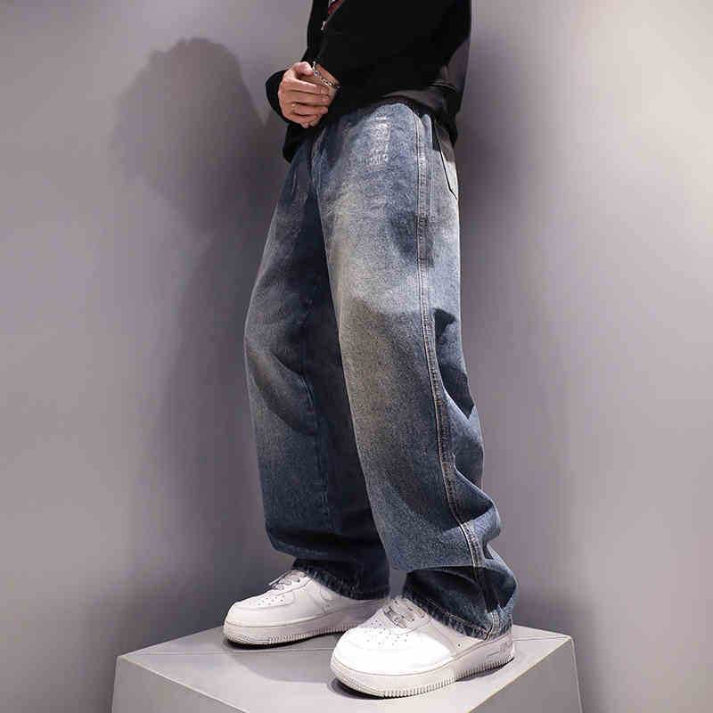 Washed-out Vintage Men's Loose Jeans - Dark Blue, Straight Fit for Comfort - Buy Center