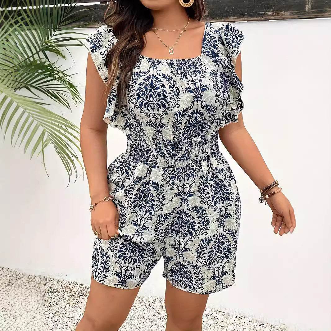 Plus Size Bohemian Printed Jumpsuit - Sleeveless & Fitted Waist Style - Buy Center