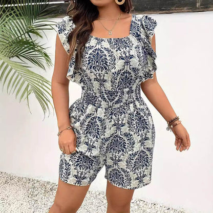 Plus Size Bohemian Printed Jumpsuit - Sleeveless & Fitted Waist Style - Buy Center
