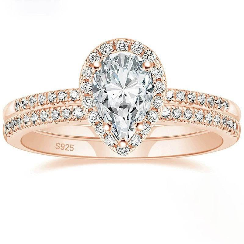 Buycenter S925 Water Drop Zircon Ring - Elegant Women's Jewelry, Multiple Sizes - Buy Center