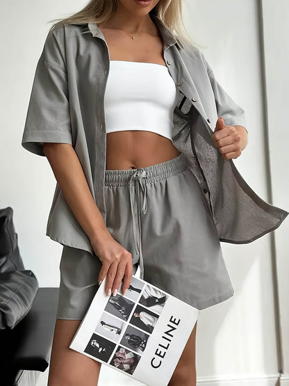 Women's Summer Two-Piece Set - Short Sleeve Shirt & Shorts - Buy Center