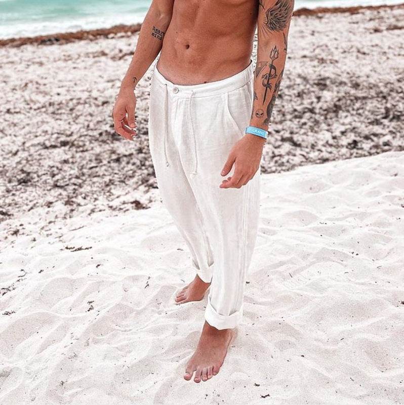 Buycenter Men's Cotton Linen Casual Trousers - Solid Color, Multiple Sizes - Buy Center