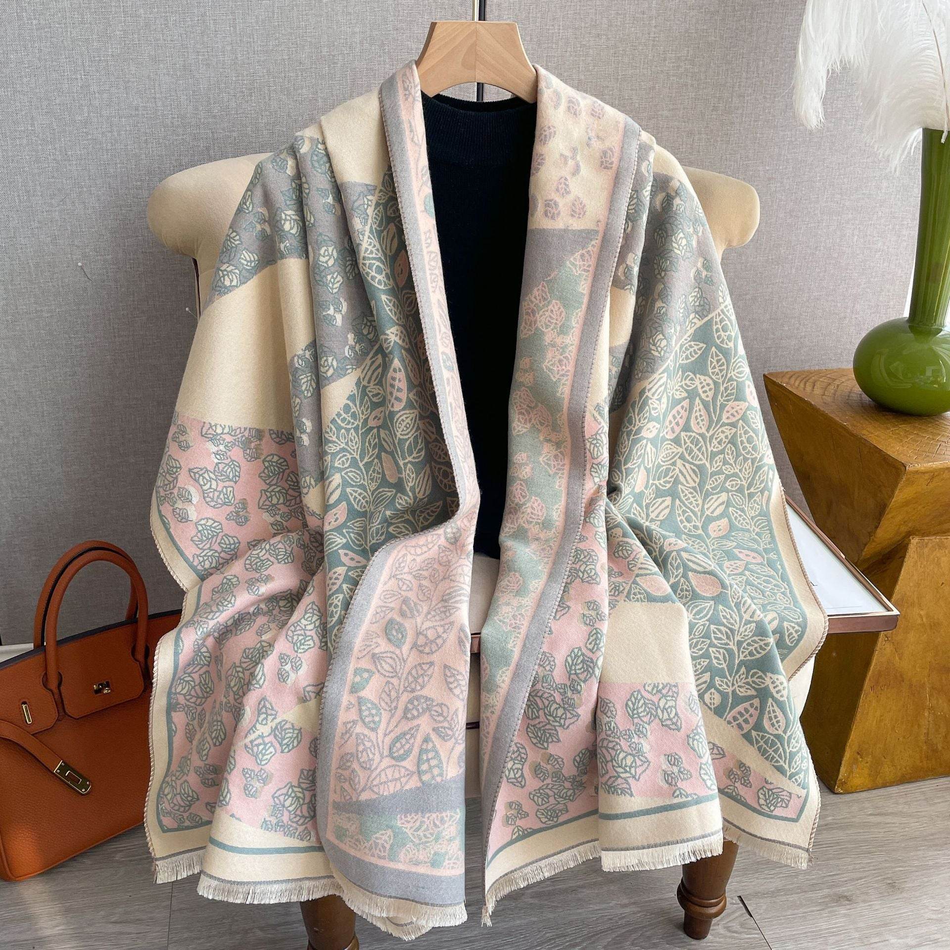 Korean Style Floral Print Shawl - Cashmere-like Winter Scarf for Warmth - Buy Center