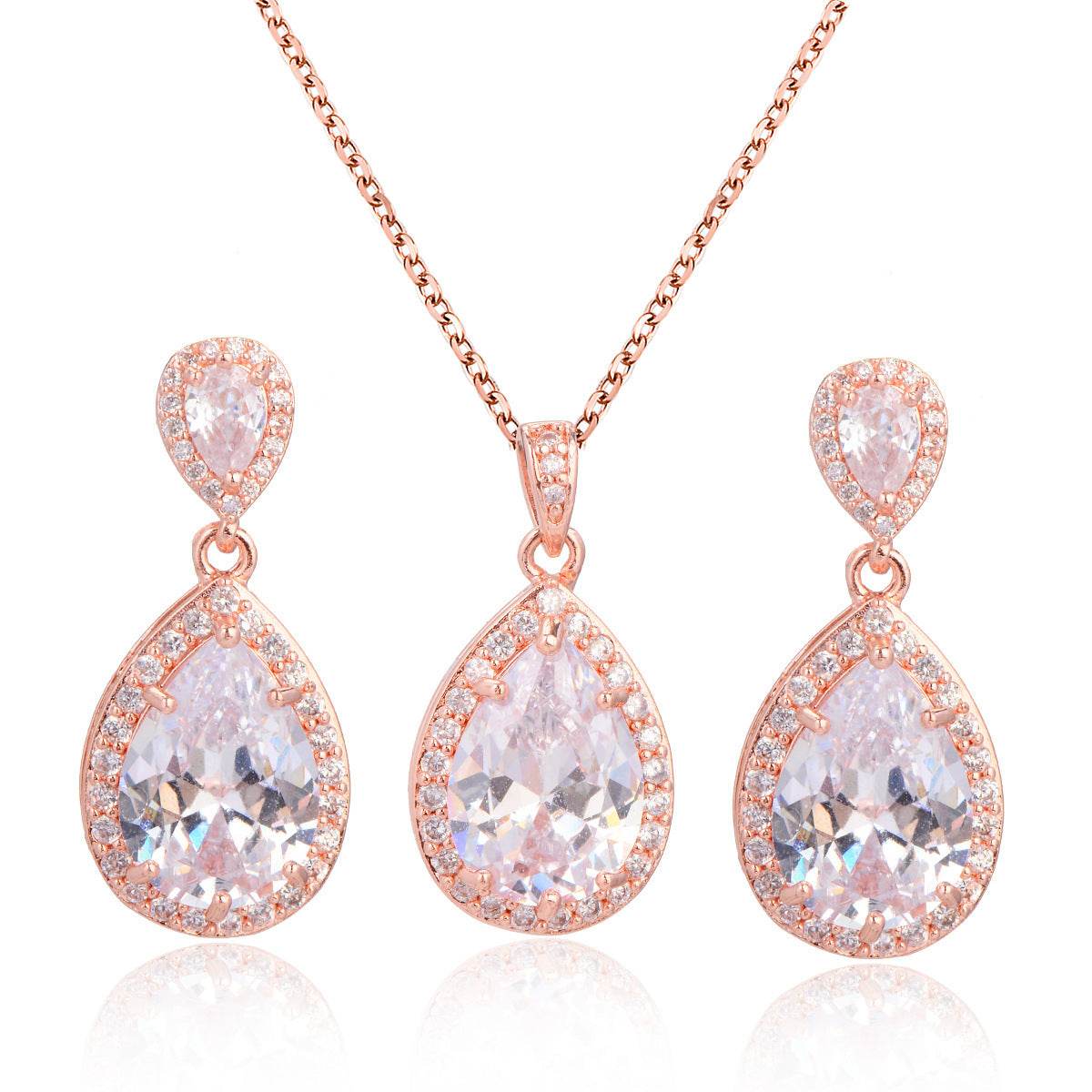 Elegant Zircon Water Drops Necklace & Earring Set - Bridal Jewelry 2025 - Buy Center