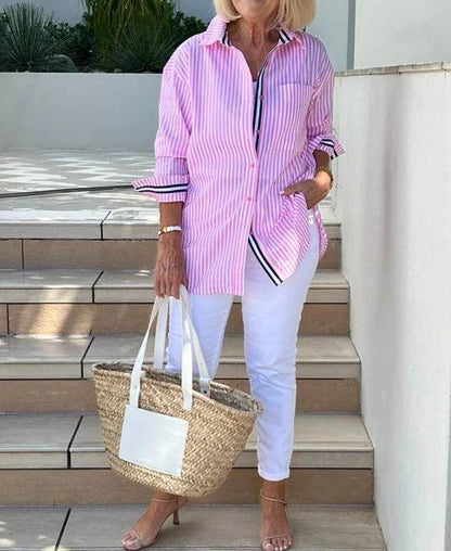 Buycenter Long Sleeve Striped Cardigan - Women's Commuter Blouse - Buy Center