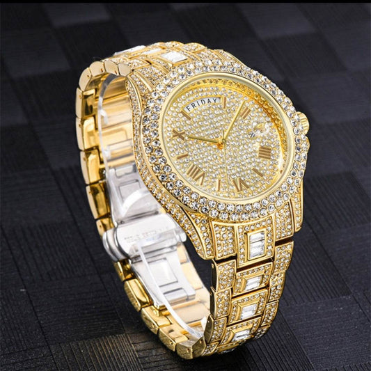 Luxury Quartz Watch for Men - Full Diamond Bezel, 5 Elegant Colors - Buy Center