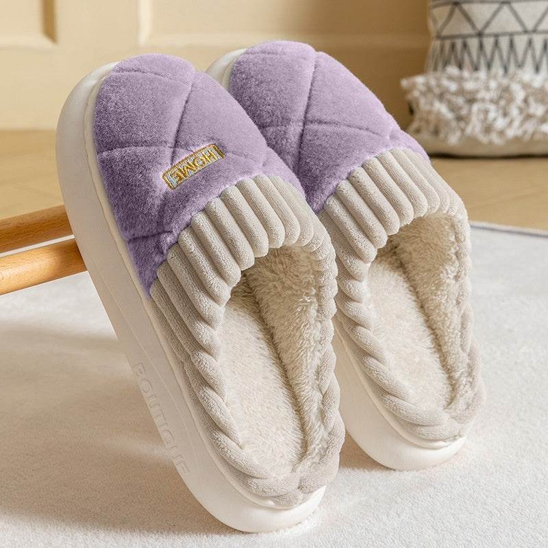 Men's Rhombic Plush Slippers - Winter Warm, Non-Slip Comfort Shoes - Buy Center