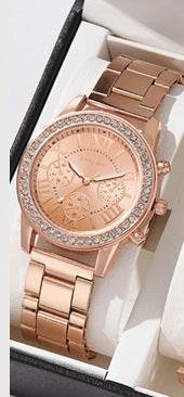 Women's Quartz Diamond-Embedded Watch - Stylish Rose Gold & Silver - Buy Center