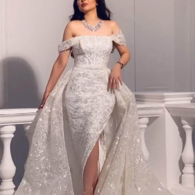 Buycenter Short-Sleeved Sequined Evening Gown - Elegant Polyester Dress - Buy Center