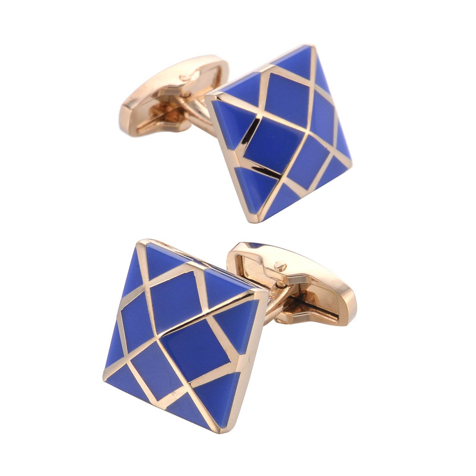 Elegant Rose Gold Blue Enamel Cufflinks - French Style Geometry 2025 - Buy Center