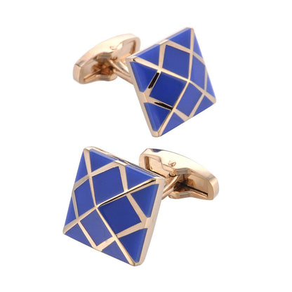Elegant Rose Gold Blue Enamel Cufflinks - French Style Geometry 2025 - Buy Center