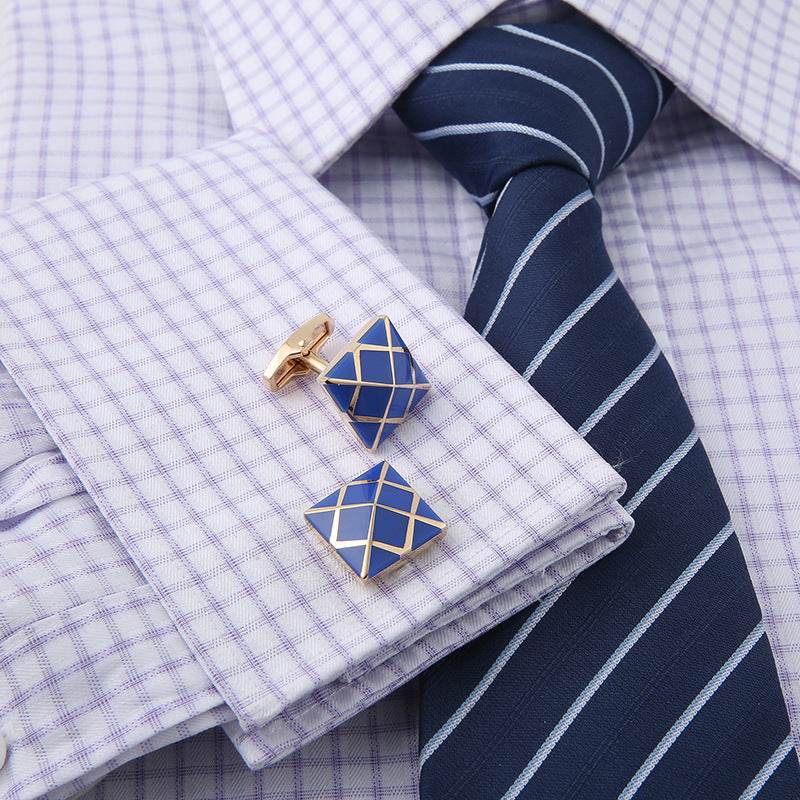 Elegant Rose Gold Blue Enamel Cufflinks - French Style Geometry 2025 - Buy Center