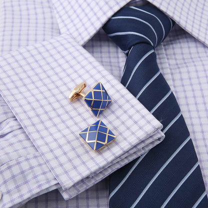 Elegant Rose Gold Blue Enamel Cufflinks - French Style Geometry 2025 - Buy Center