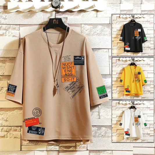 Men's Geometric Printed Short Sleeve Tee - Trendy Round Neck Shirt 2025 - Buy Center