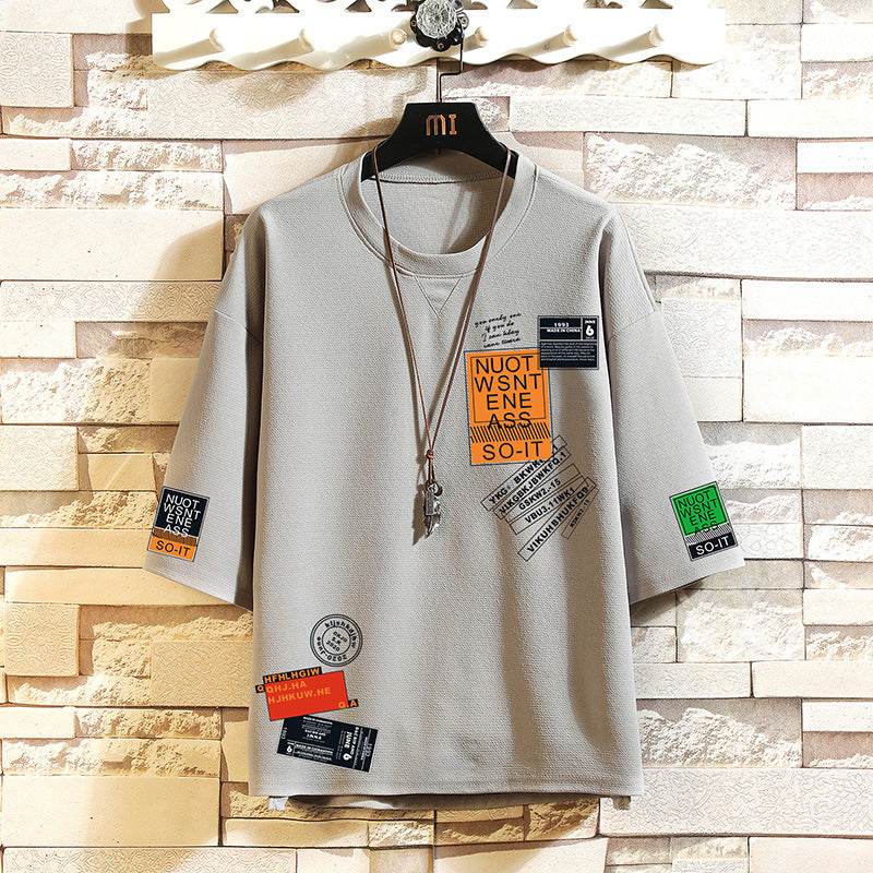 Men's Geometric Printed Short Sleeve Tee - Trendy Round Neck Shirt 2025 - Buy Center