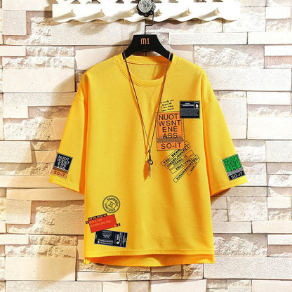 Men's Geometric Printed Short Sleeve Tee - Trendy Round Neck Shirt 2025 - Buy Center