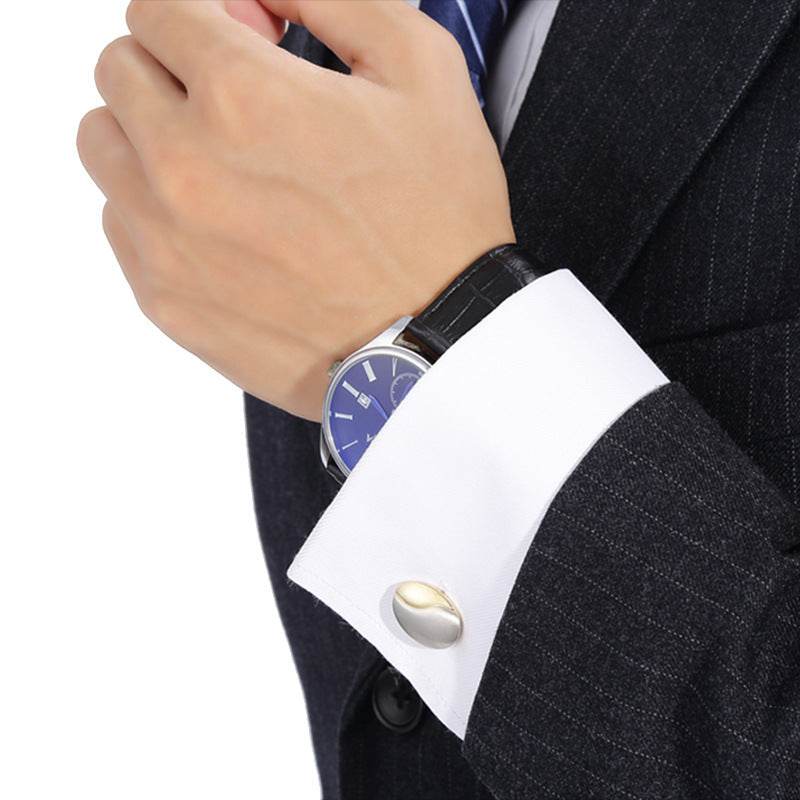 Two-Tone Men's Cufflinks - Gold Brushed Geometric Style for Modern Elegance - Buy Center