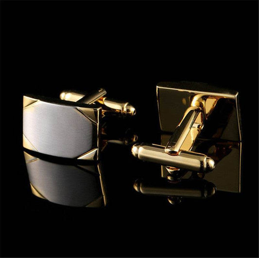Elegant Two-Color Gold Plated Cufflinks for Men - Modern Geometric Design - Buy Center