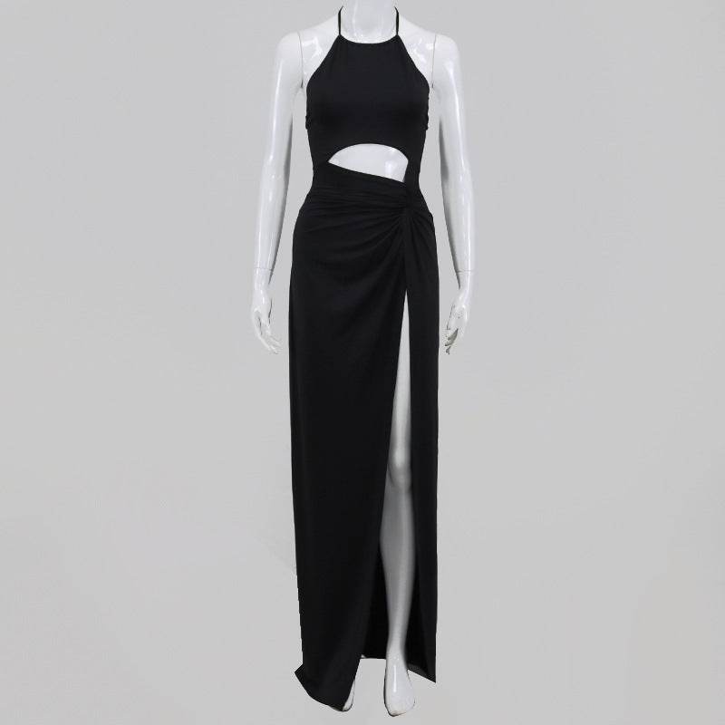 Buycenter Women's Lace-Up Halter Neck Long Skirt - Elegant Evening Dress - Buy Center