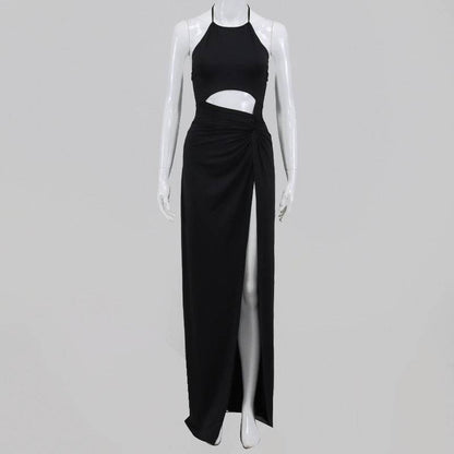 Buycenter Women's Lace-Up Halter Neck Long Skirt - Elegant Evening Dress - Buy Center