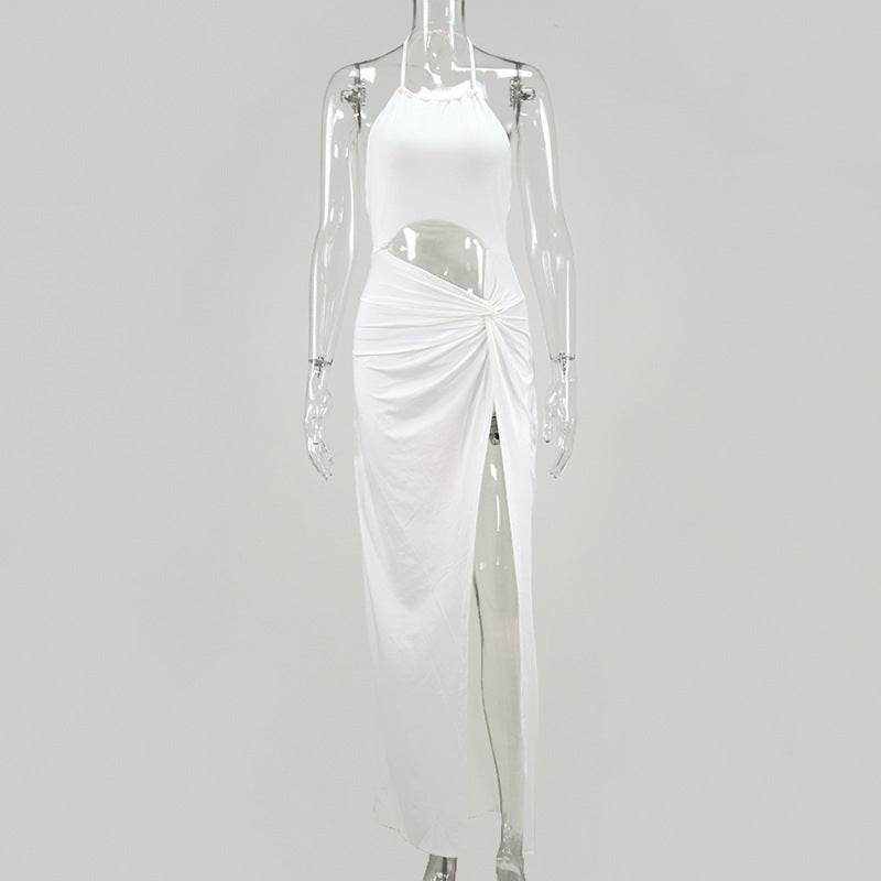 Buycenter Women's Lace-Up Halter Neck Long Skirt - Elegant Evening Dress - Buy Center