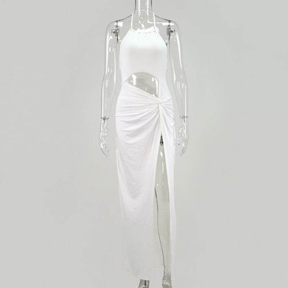 Buycenter Women's Lace-Up Halter Neck Long Skirt - Elegant Evening Dress - Buy Center