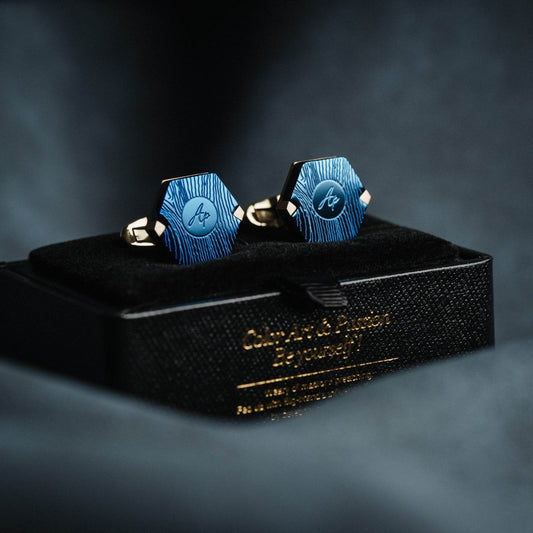 Stylish French Blue Gold Cufflinks - Premium Modern Men's Accessory 2025 - Buy Center