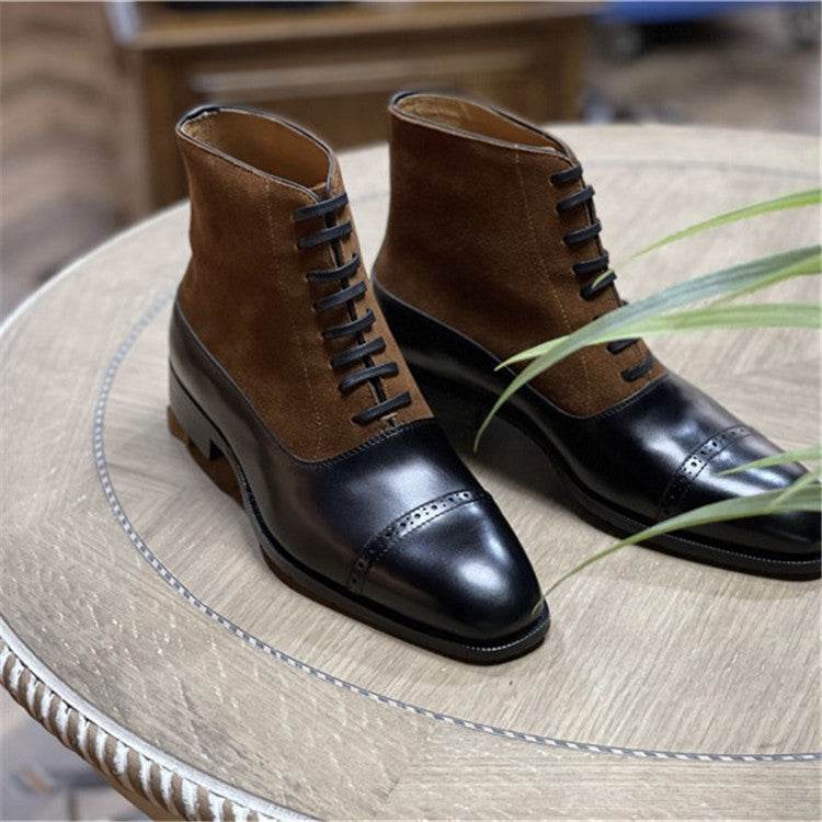Men's High-Top Cowhide Boots - Lace-Up, Stylish Color Matching Design - Buy Center