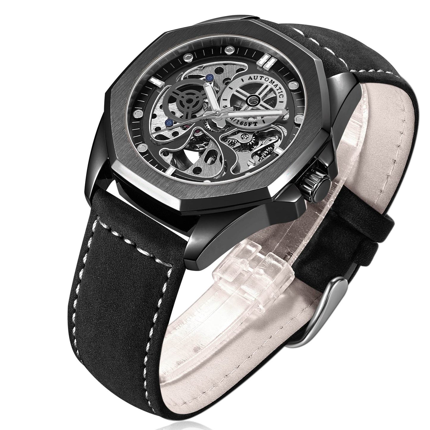 Buycenter Hollow Automatic Leather Belt Watch - Waterproof & Luminous - Buy Center