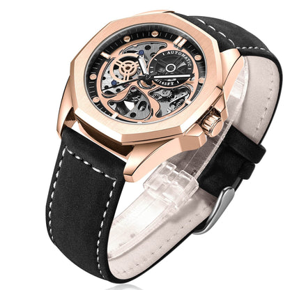 Buycenter Hollow Automatic Leather Belt Watch - Waterproof & Luminous - Buy Center
