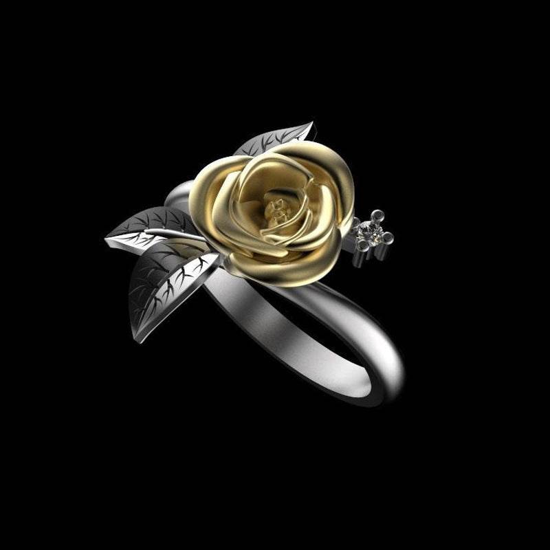 Elegant Flower Engagement Ring - Alloy with Diamond-Style Inlay 2025 - Buy Center