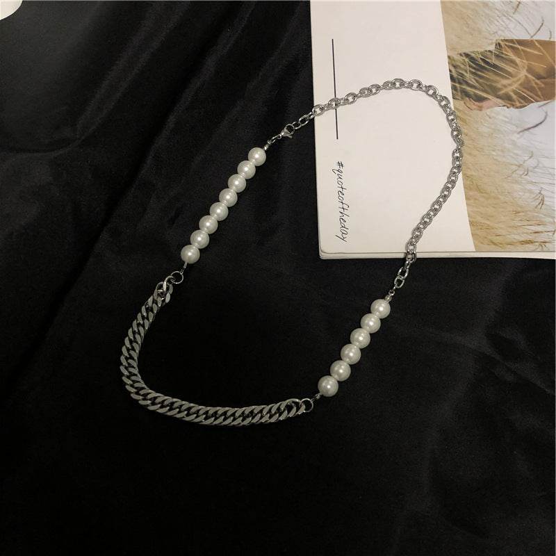 Cool Hip Hop Titanium Steel Pearl Necklace - 55cm Geometric Design - Buy Center