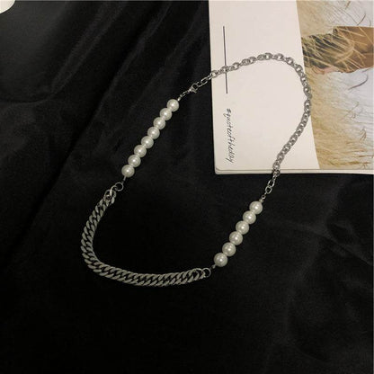 Cool Hip Hop Titanium Steel Pearl Necklace - 55cm Geometric Design - Buy Center