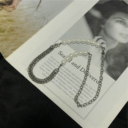 Cool Hip Hop Titanium Steel Pearl Necklace - 55cm Geometric Design - Buy Center