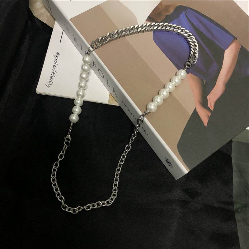 Cool Hip Hop Titanium Steel Pearl Necklace - 55cm Geometric Design - Buy Center