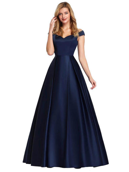Buycenter Vintage Long Gown Dress - V-Neck, Solid Color, Elegant Style - Buy Center